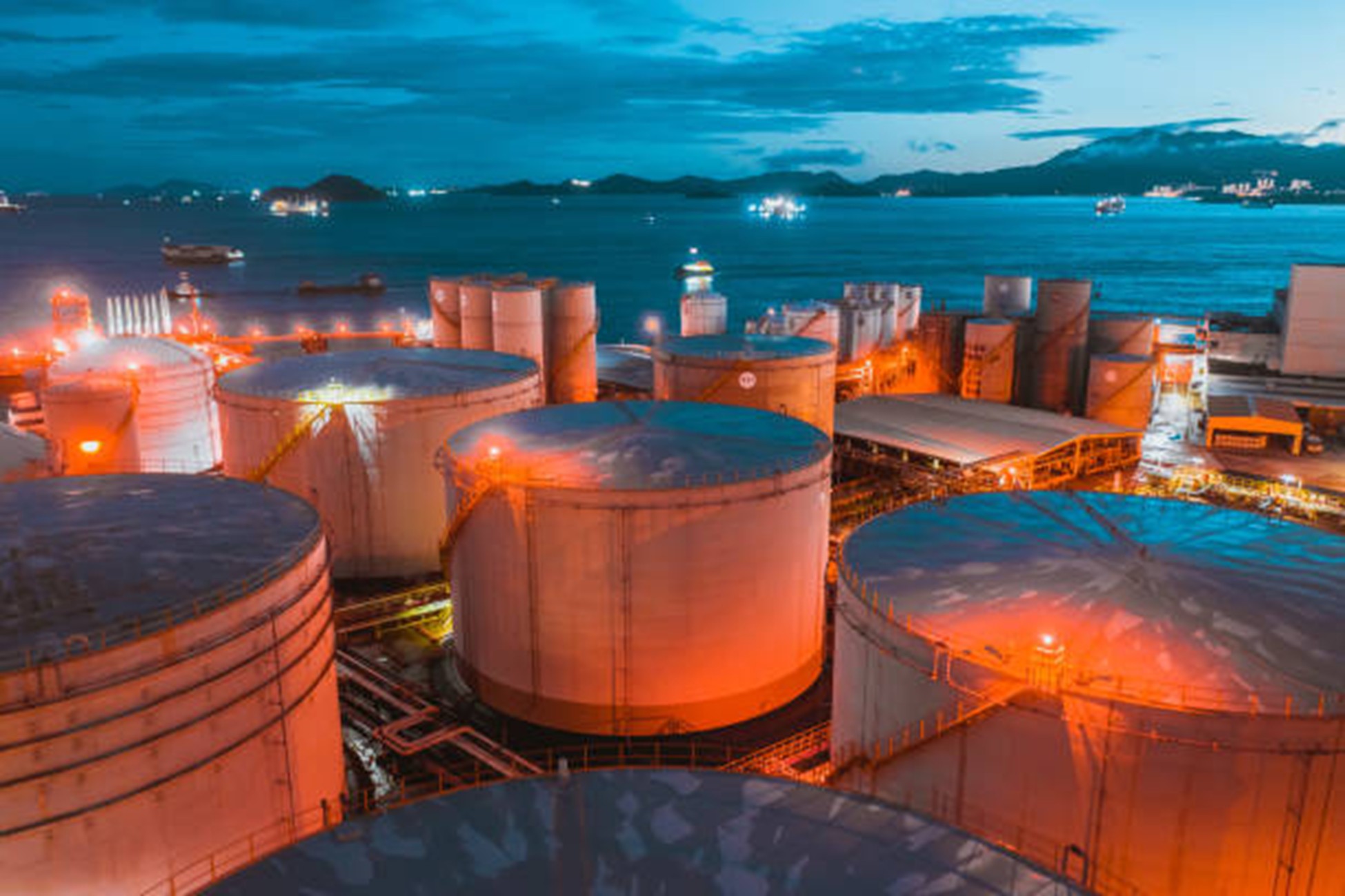 LNG production units at night