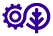 A purple icon featuring a gear and a leaf, symbolizing technology and nature integration.
