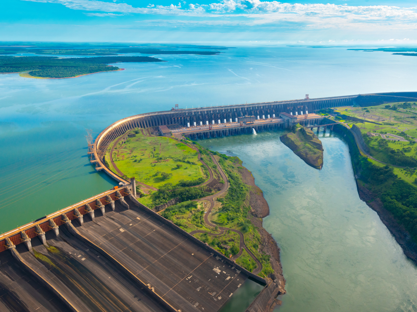 Aerial view of the Itaipu Hydroelectric Dam on the Parana River.